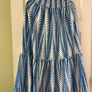 Cupshe Blue & White Tiered Leaf-Print Maxi Skirt